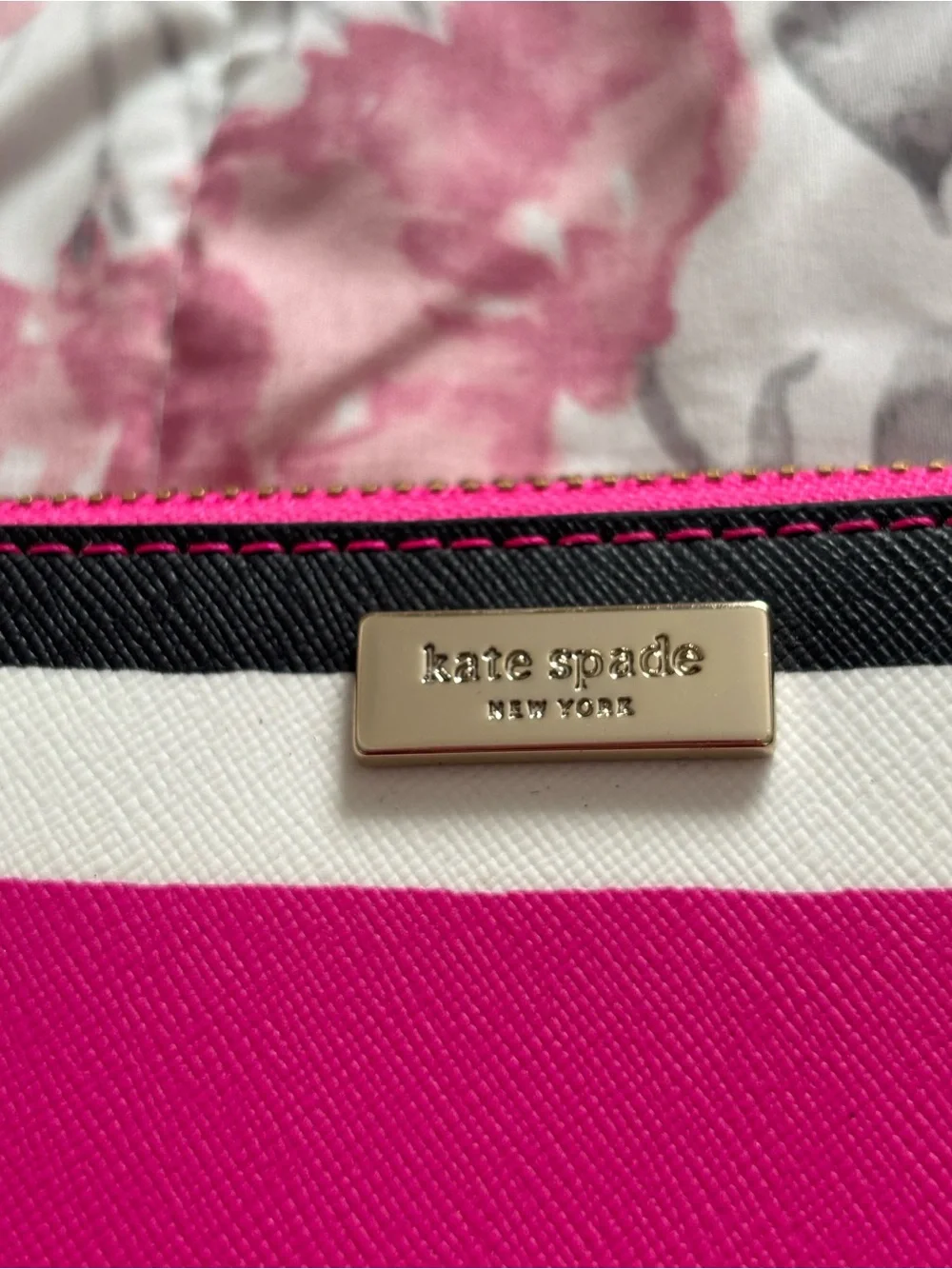 kate spade Striped Zip Wallet in Hot Pink, Fuchsia, Red & White